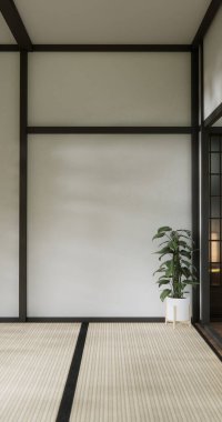 Nihon oda tasarımı, kapı kağıdı ve dolap raf duvarı, Tatami paspas odası japon tarzı. 3B görüntüleme