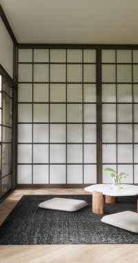 Japon tarzı Oda Tasarımı. 3B görüntüleme