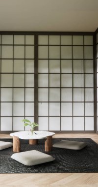 Japon tarzı Oda Tasarımı. 3B görüntüleme