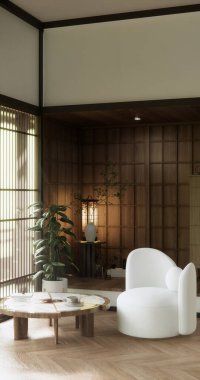 Japon tarzı Oda Tasarımı. 3B görüntüleme