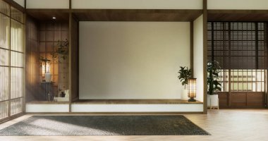 Boş oda ve ahşap panelleri kavramsal arkaplan 3 boyutlu resimleme