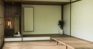 Boş oda ve ahşap panelleri kavramsal arkaplan 3 boyutlu resimleme