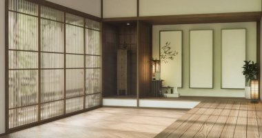 Boş oda ve ahşap panelleri kavramsal arkaplan 3 boyutlu resimleme