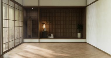 Boş oda ve ahşap panelleri kavramsal arkaplan 3 boyutlu resimleme