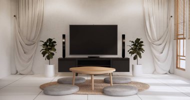 Kabine TV ahşap tasarımı beyaz oturma odası modern tarzı