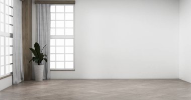 İç oda ve ahşap beyaz duvar arkaplan 3D illüstrasyon