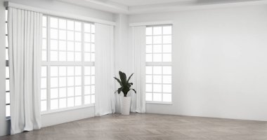 İç oda ve ahşap beyaz duvar arkaplan 3D illüstrasyon