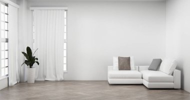 Oturma odasında, arka plan 33D işlemeli, süslemeli bir kanepe var.