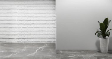 İç oda ve ahşap beyaz duvar arkaplan 3D illüstrasyon