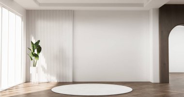 İç oda ve ahşap beyaz duvar arkaplan 3D illüstrasyon