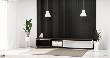 Beyaz oda ve siyah paneller duvar arkaplanı ve dekorasyon odası 3D resimleme