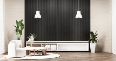 Beyaz oda ve siyah paneller duvar arkaplanı ve dekorasyon odası 3D resimleme