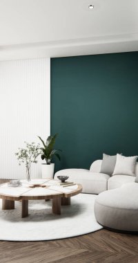 Green Modern room interior wabisabi style and sofa and decoration japanese.3D rendering