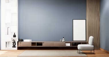 Modern beyaz zeminde, açık mavi duvarlı, içi boş bir oda modeli. 3d oluşturma