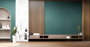 Green Modern room interior wabisabi style and sofa and decoration japanese.3D rendering