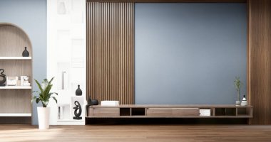 Modern beyaz zeminde, açık mavi duvarlı, içi boş bir oda modeli. 3d oluşturma