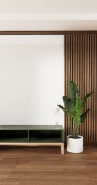 Dolapla duvar tasarımını dekorasyonu, lambası, 3D 'si olan boş bir oda üzerine kurun.