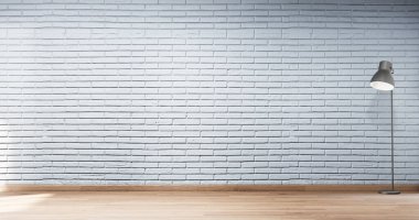 Mimari ve iç mekan kavramı boş oda ve ahşap paneller ve tuğla duvar arkaplanı 3 boyutlu resimleme