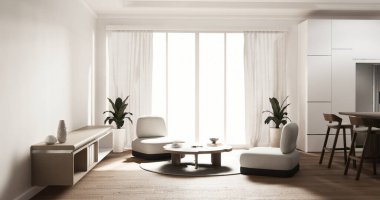 Dolap odası ahşap iç koltuk kanepe ve dekorasyon modern tarz 3D