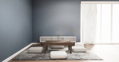 İç Mavili Oturma Odası Tasarımı 'nın mini kanepesi modern ve dekorasyonlu. 3B görüntüleme