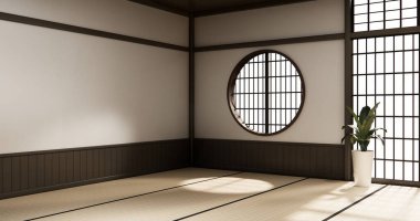 Modern Japon tatami paspas döşemesi, ahşap oda wabisabi geleneksel tarzı. 3B görüntüleme