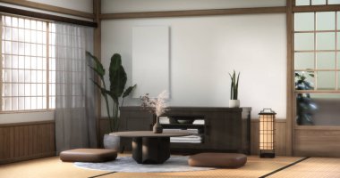 Japon geleneksel alçak masa ve en az muji odası japan tarzı 3D dekorasyon.