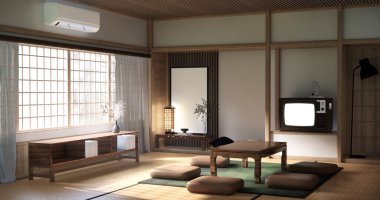 Japon geleneksel alçak masa ve en az muji odası japan tarzı 3D dekorasyon.