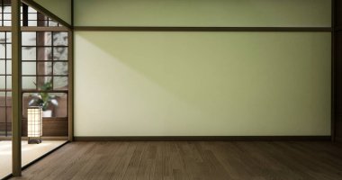 Muji tarzı boş oda ahşap paneller arka plan 3 boyutlu resimleme