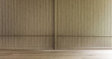 Muji tarzı boş oda ahşap paneller arka plan 3 boyutlu resimleme