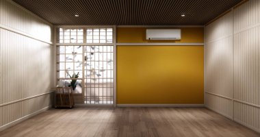 Muji tarzı boş oda ahşap paneller arka plan 3 boyutlu resimleme