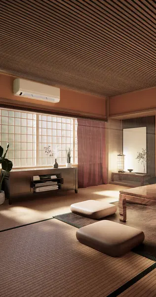 Japon geleneksel alçak masa ve en az muji odası japan tarzı 3D dekorasyon.