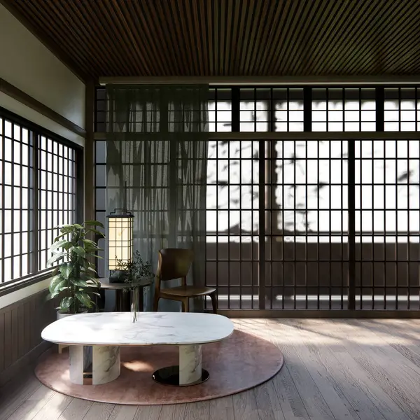 Japon geleneksel alçak masa ve en az muji odası japan tarzı 3D dekorasyon.