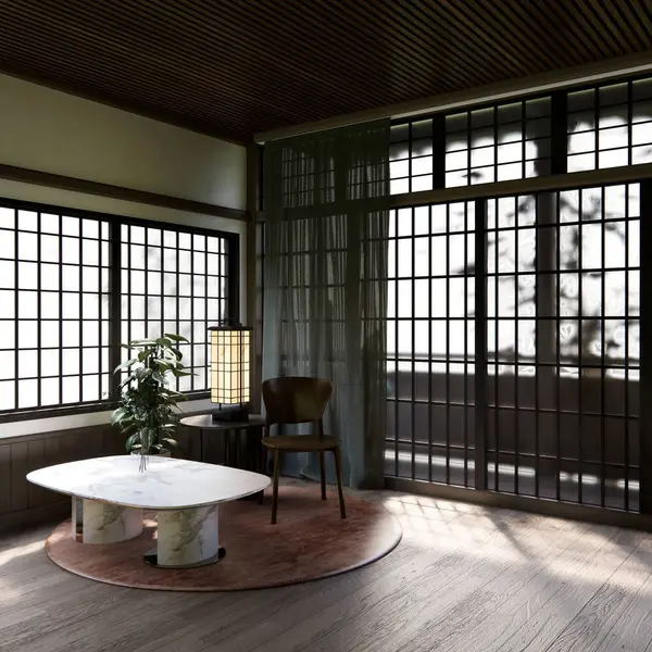 Japon geleneksel alçak masa ve en az muji odası japan tarzı 3D dekorasyon.