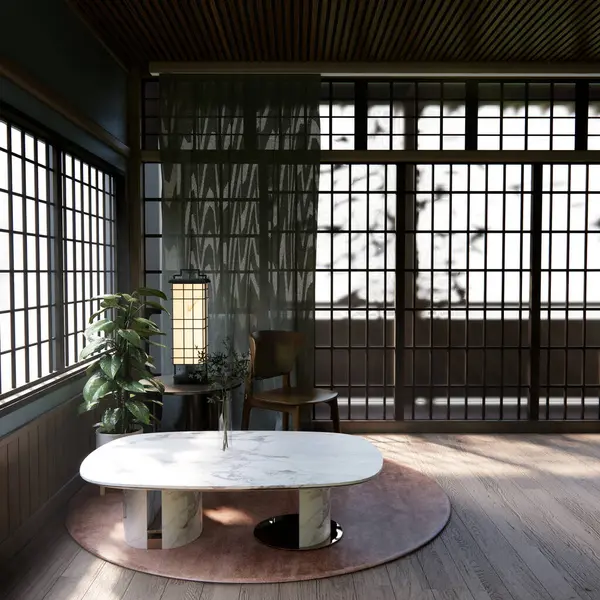 Japon geleneksel alçak masa ve en az muji odası japan tarzı 3D dekorasyon.