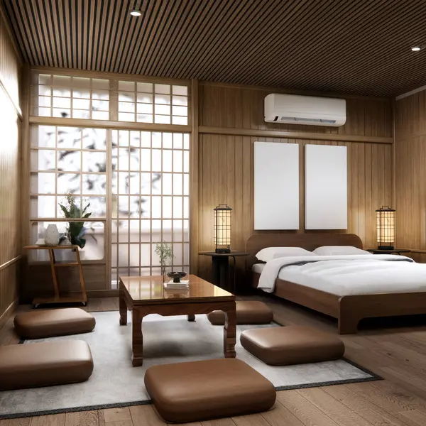 Japon geleneksel alçak masa ve en az muji odası japan tarzı 3D dekorasyon.