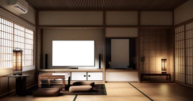 Japon geleneksel alçak masa ve en az muji odası japan tarzı 3D dekorasyon.