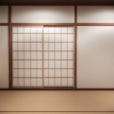 Tokonoma duvar tasarımı oturma odası iç temizlik odası geleneksel Japon tarzı. 3B görüntüleme