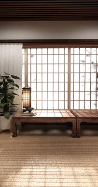 Chabudai japan geleneksel alçak masa ve en az Japon odası 3D dekorasyonu.