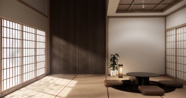 Chabudai japan geleneksel alçak masa ve en az Japon odası 3D dekorasyonu.