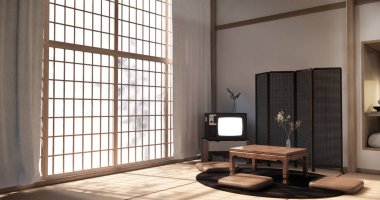 Chabudai japan geleneksel alçak masa ve en az Japon odası 3D dekorasyonu.