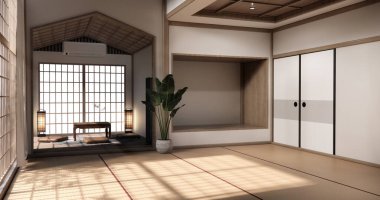 Chabudai japan geleneksel alçak masa ve en az Japon odası 3D dekorasyonu.