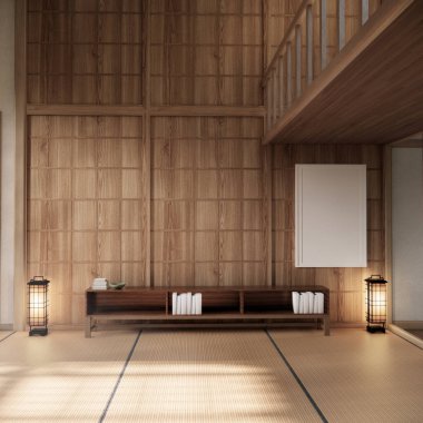 Nihon oda tasarımı, kapı kağıdı ve dolap raf duvarı, Tatami paspas odası japon tarzı. 3B görüntüleme