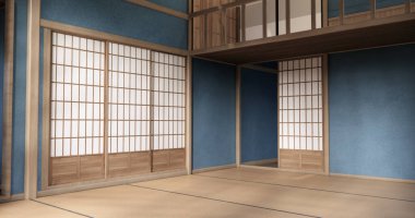 Chabudai japan geleneksel alçak masa ve en az Japon odası 3D dekorasyonu.