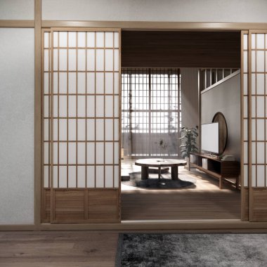 Chabudai japan geleneksel alçak masa ve en az Japon odası 3D dekorasyonu.