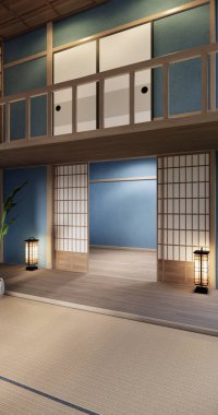 Chabudai japan geleneksel alçak masa ve en az Japon odası 3D dekorasyonu.