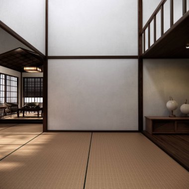Boş, modern Japon tatami paspas döşemesi, oda Japon geleneksel tarzı. 3B görüntüleme