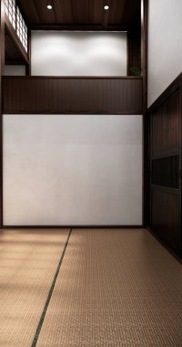 Boş, modern Japon tatami paspas döşemesi, oda Japon geleneksel tarzı. 3B görüntüleme