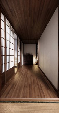 Boş, modern Japon tatami paspas döşemesi, oda Japon geleneksel tarzı. 3B görüntüleme