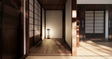 Boş, modern Japon tatami paspas döşemesi, oda Japon geleneksel tarzı. 3B görüntüleme
