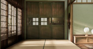 Wabisabi tarzı iç mekan Yeşil Japon oda 3D